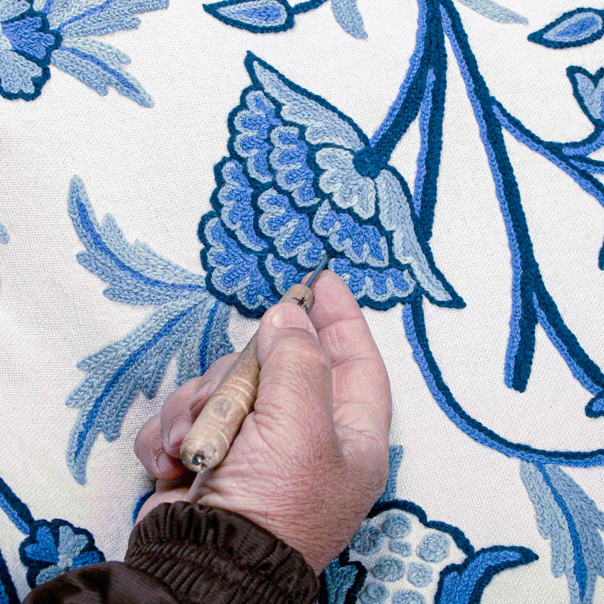 Kashmir Danzdar Blue Hand Embroidered Crewel Curtain Panel thumbnail 4