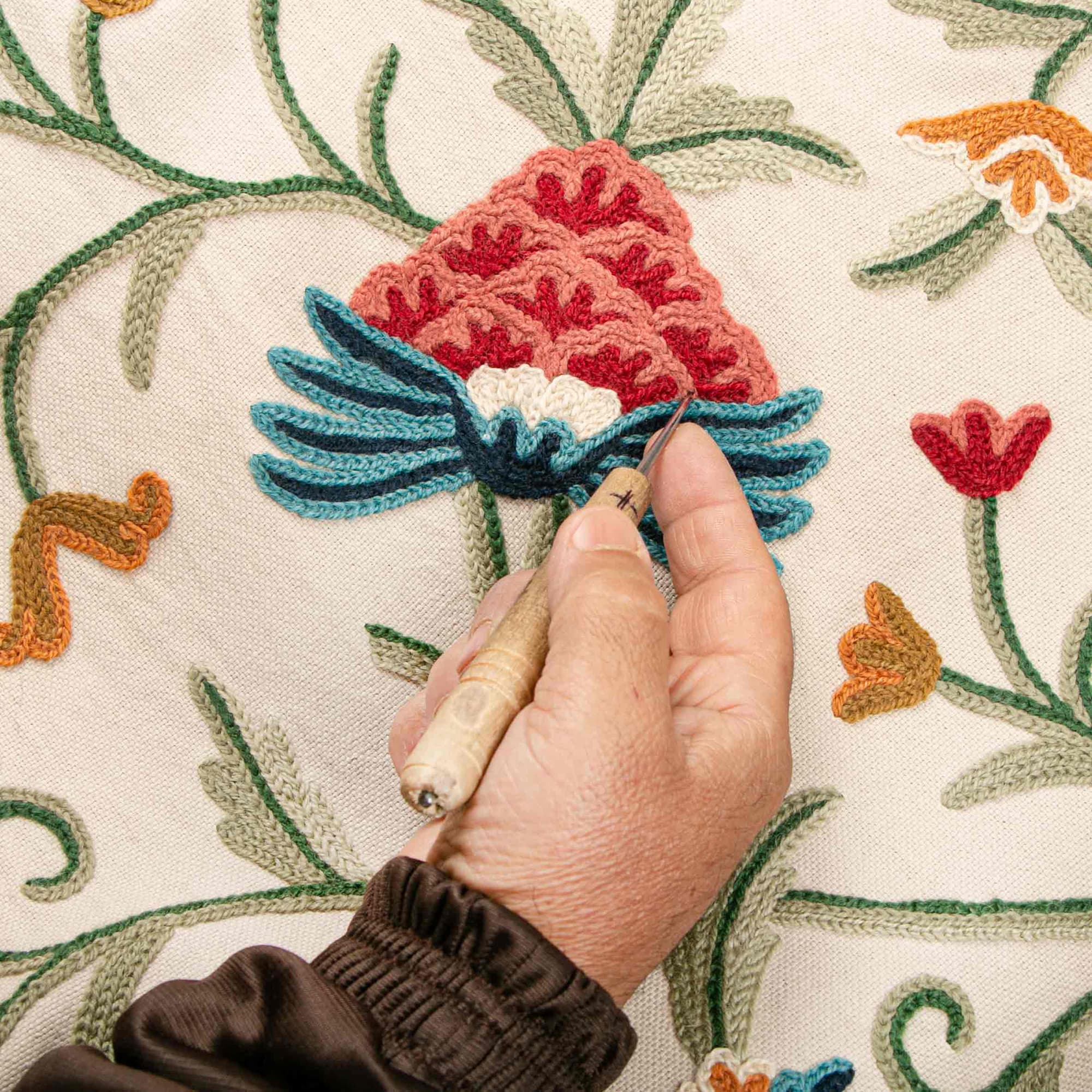 Danzdar Multi Hand Embroidered Cotton Crewel Curtain Panel thumbnail 4