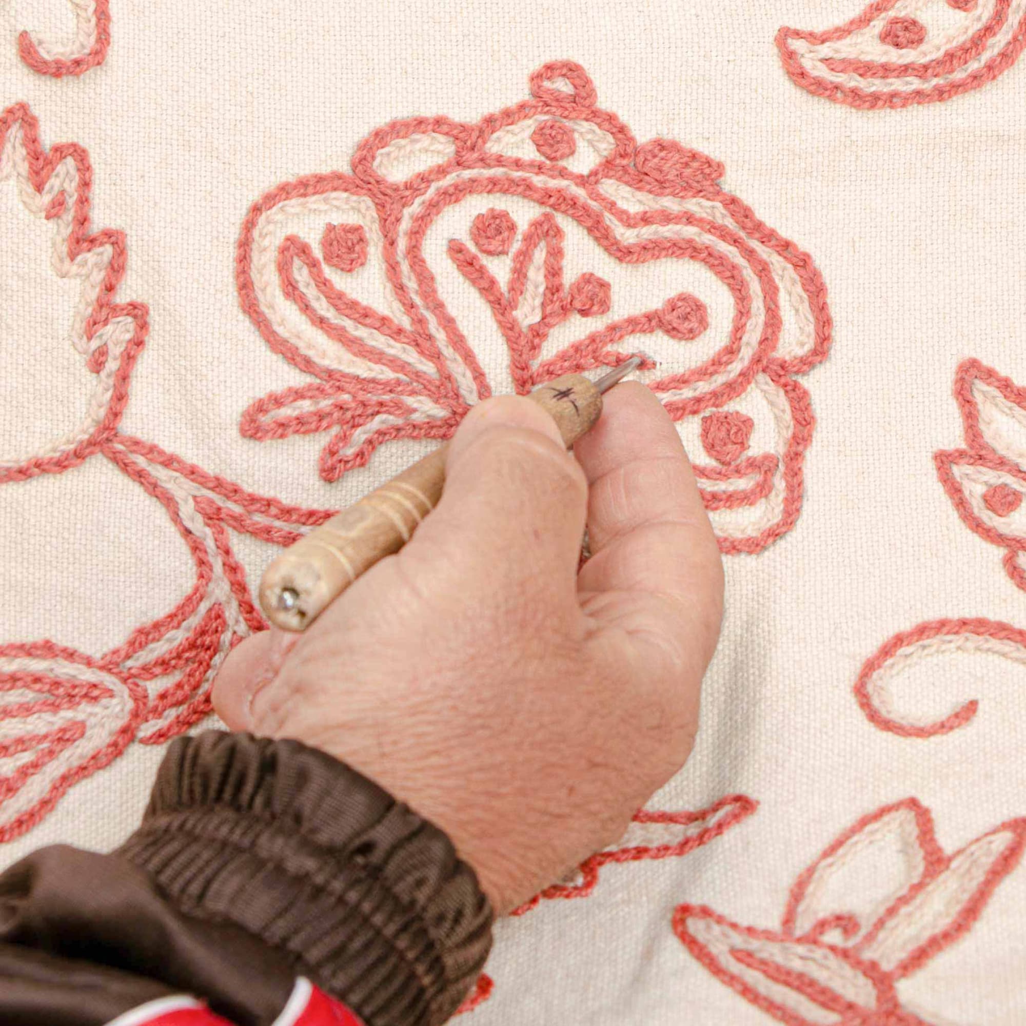 Kashmir Animal Red Hand Embroidered Crewel Curtain Panel thumbnail 4