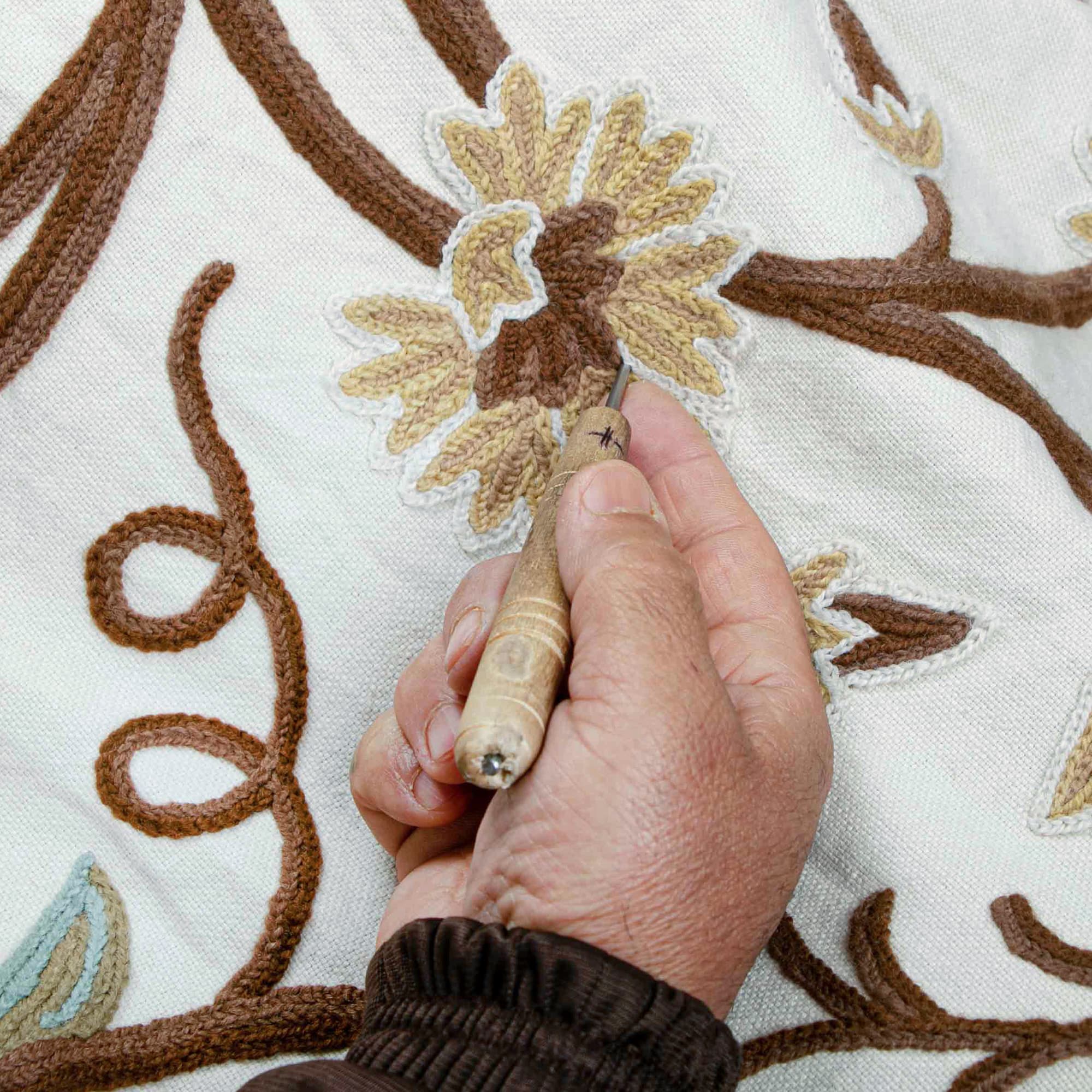 Kashmir Grapes Hand Embroidered Cotton Crewel Fabric thumbnail 3