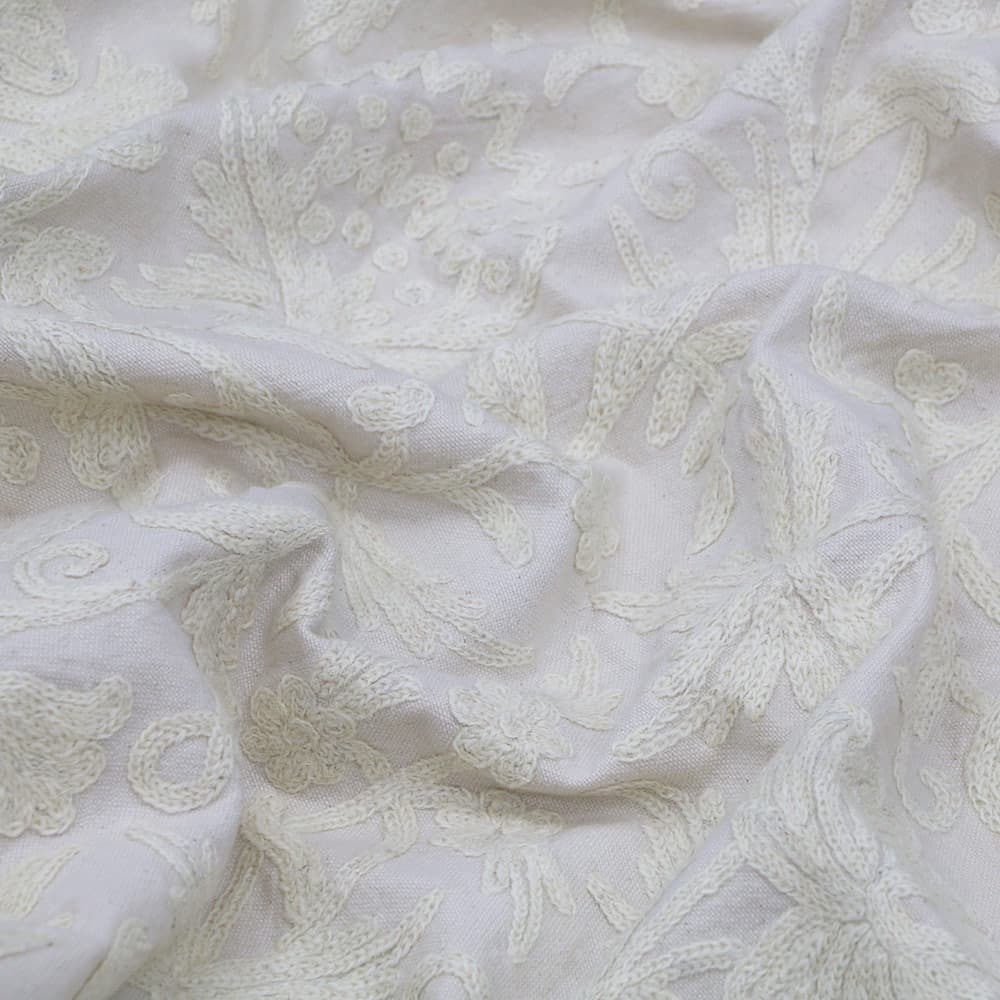 Wardar White Hand Embroidered Crewel Fabric thumbnail 3