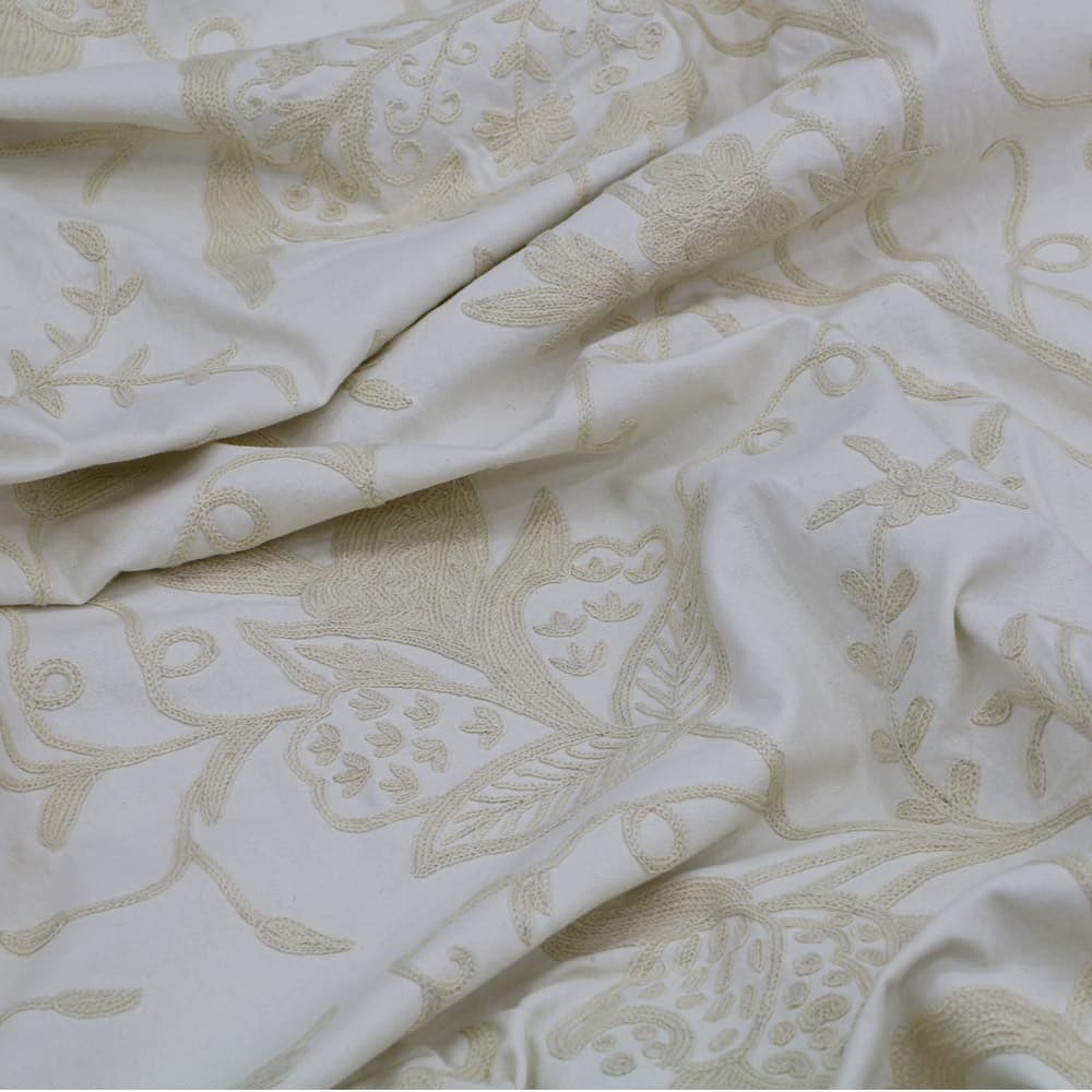 Watlab White Hand Embroidered Crewel fabric thumbnail 3