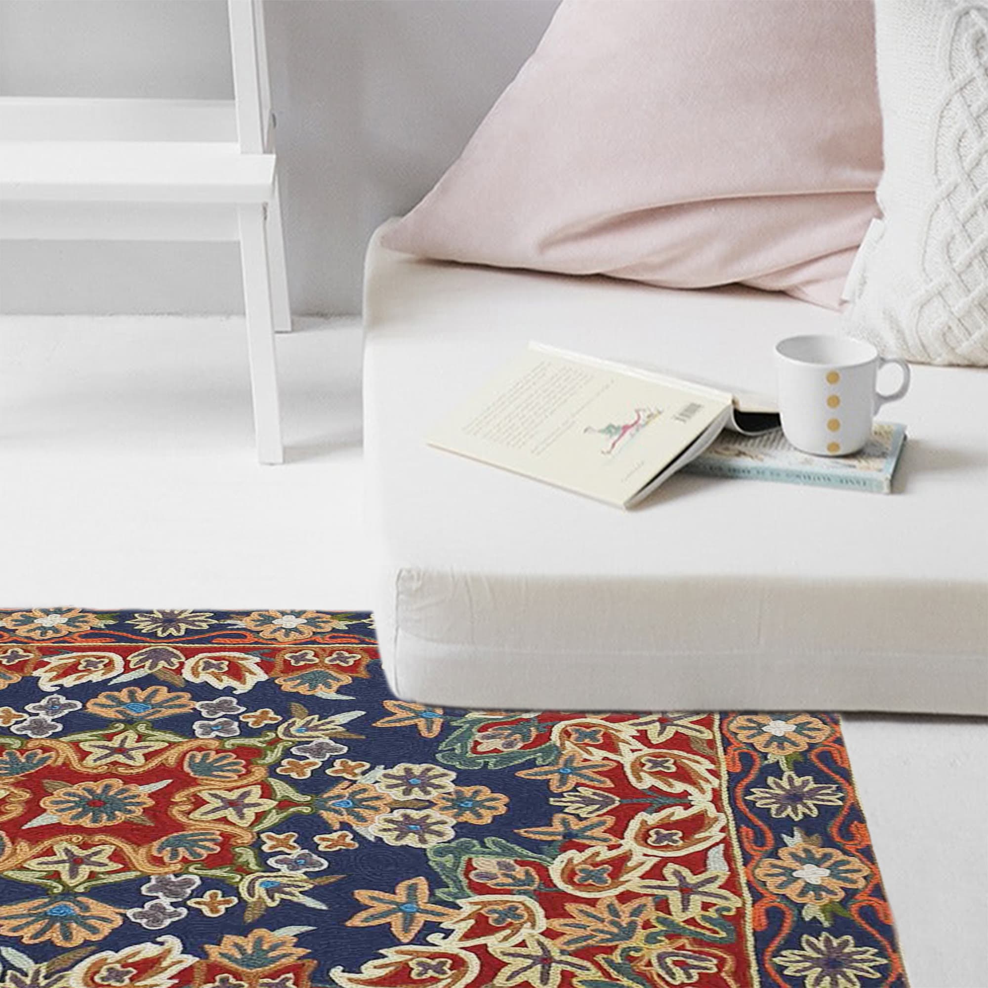 Srinagar Hand Embroidered Crewel Wollen Rug thumbnail 3