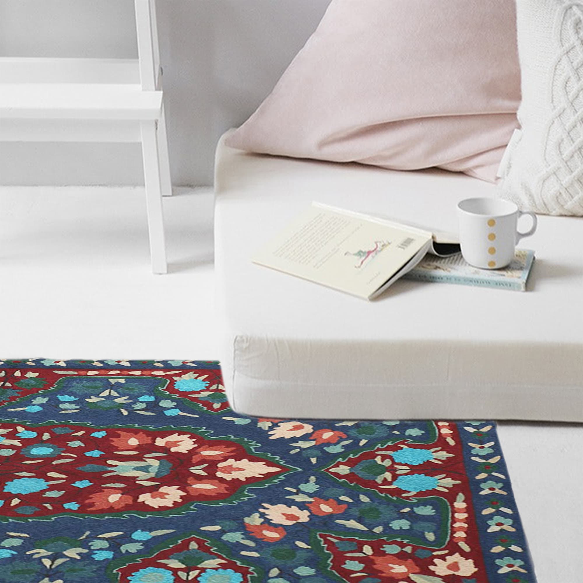 Antique Kashmir Hand Embroidered Crewel Rug thumbnail 3