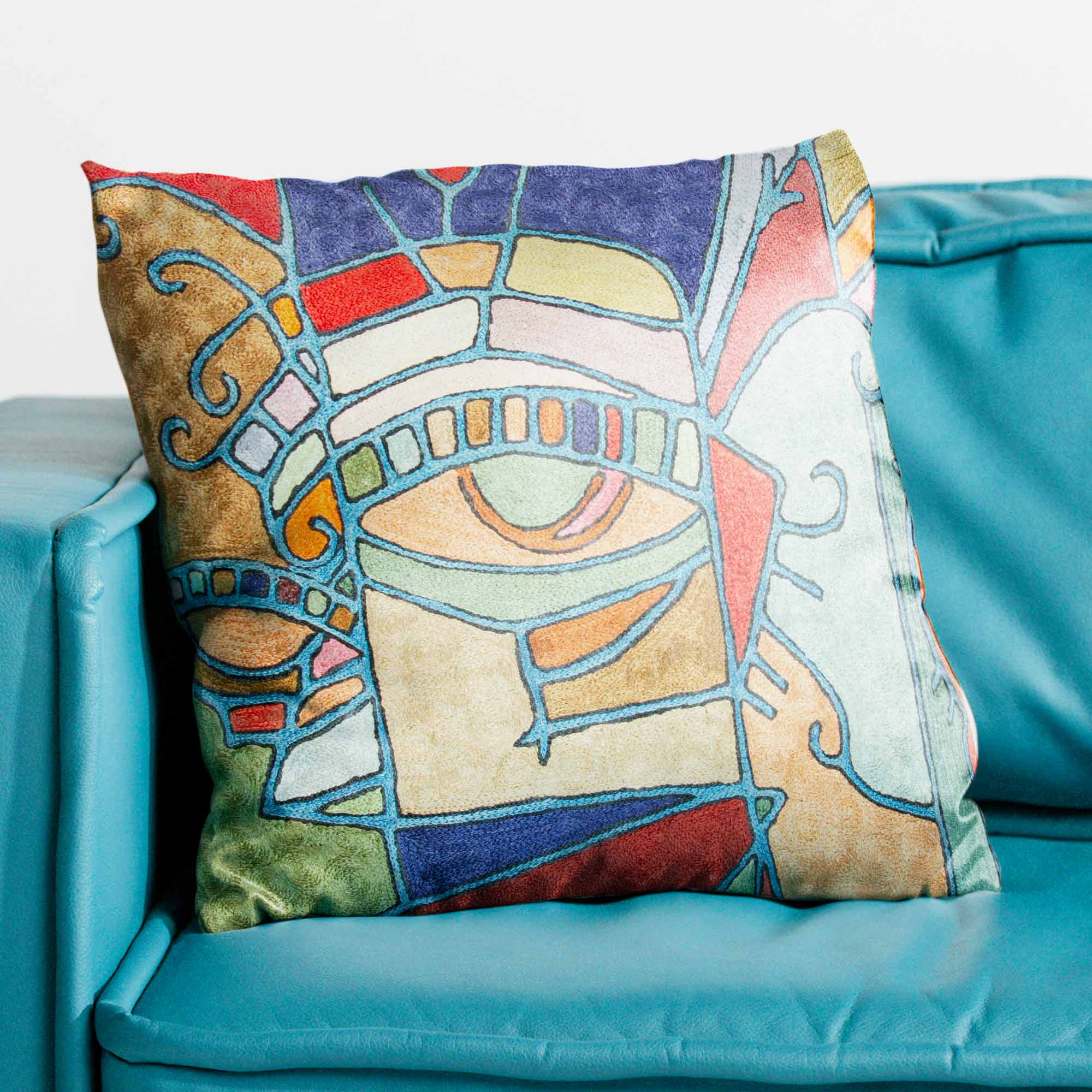 Modern Eye Hand Embroidered Chainstitch Cushion Cover thumbnail 3